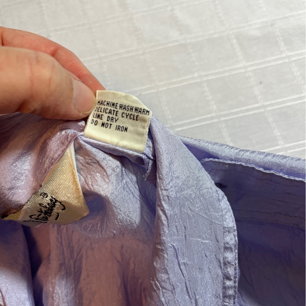 Vintage 1980 Diane Von Furstenberg Lavender Crinkle Button Down Shirt Women's 14 - Picture 10 of 11